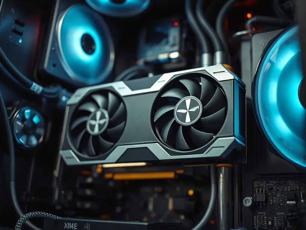 Professional close-up of a modern high-end graphics card ins